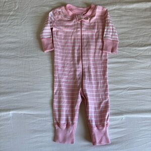Hanna Andersson Light Pink Striped Zip Up Footless PJ’s • Size 0-6m